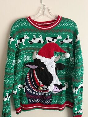 Cow Ugly Christmas Sweater Blizzard Bay Farm Medium Country Unisex Bell Dairy
